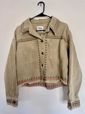 ZARA Cropped Embroidered Jean Jacket